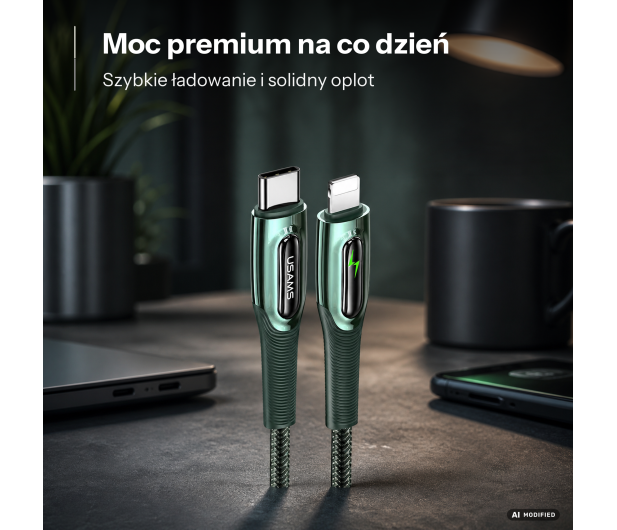 USAMS Kabel pleciony C/Lightning Smart Power-off 20W 1,2m zielony - 1568990 - zdjęcie 2